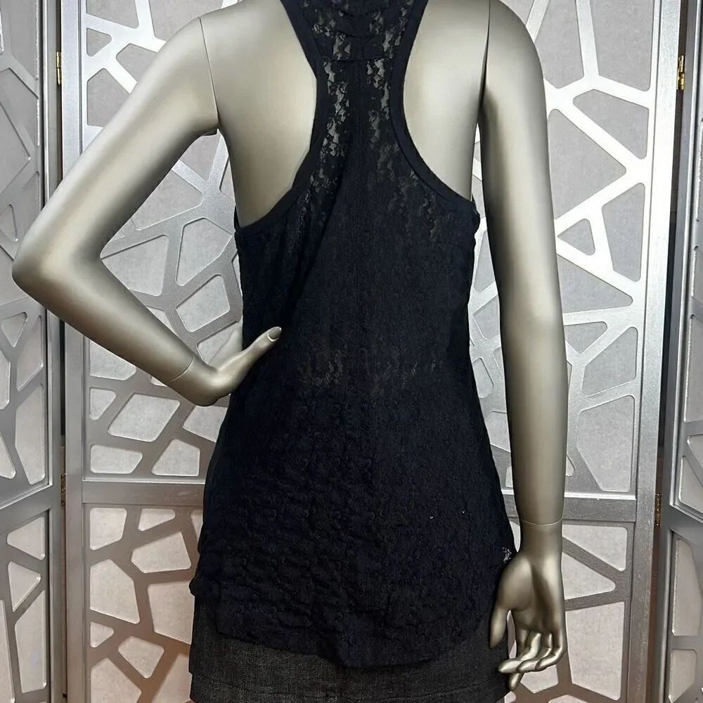 Sena Black Racerback Lace-Back Women’s Tank Top S Luxe Jersey (307)